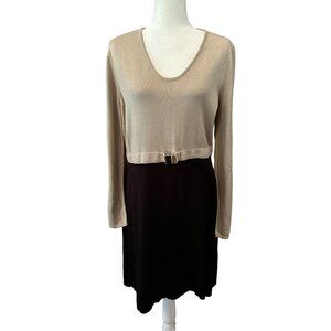 Calvin Klein Womens XL Two-Tone Knit Dress With Attached Belt